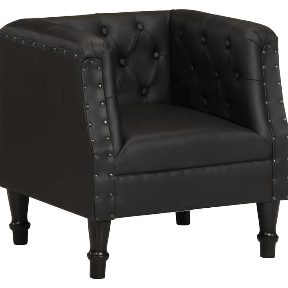 Stoelen*vidaXL Fauteuil echt leer Zwart