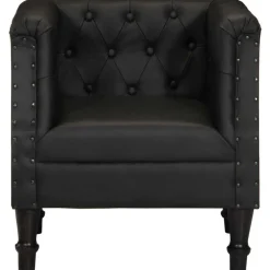 Stoelen*vidaXL Fauteuil echt leer Zwart
