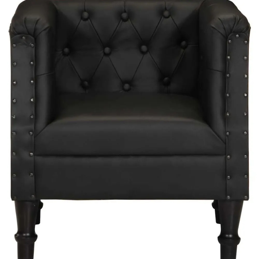 Stoelen*vidaXL Fauteuil echt leer Zwart