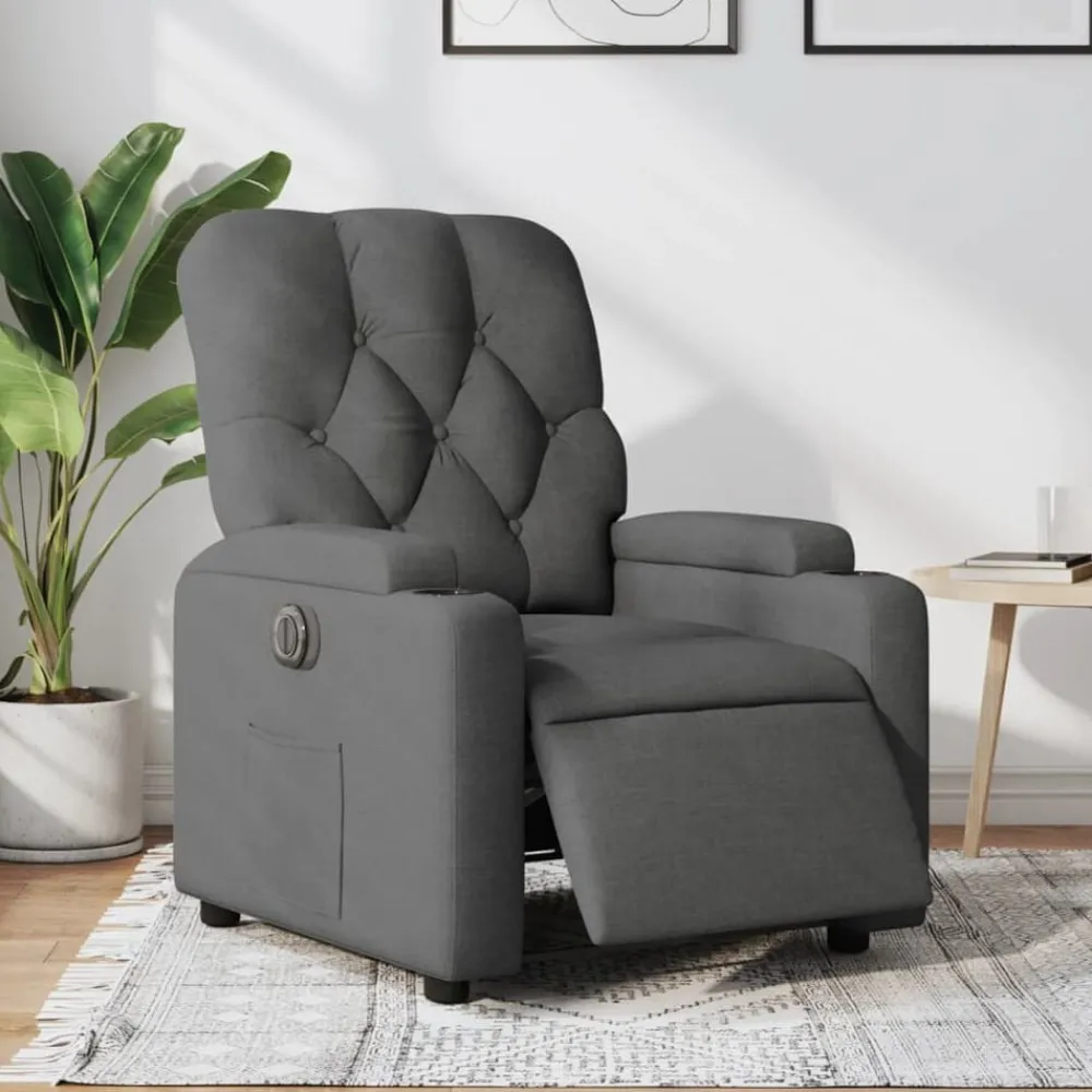 Stoelen*vidaXL Fauteuil elektrisch verstelbaar stof Donkergrijs