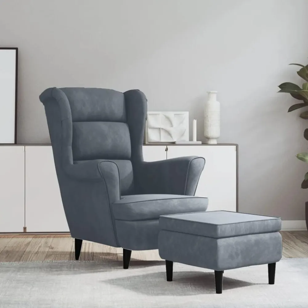 Stoelen*vidaXL Fauteuil met voetenbank fluweel Donkergrijs