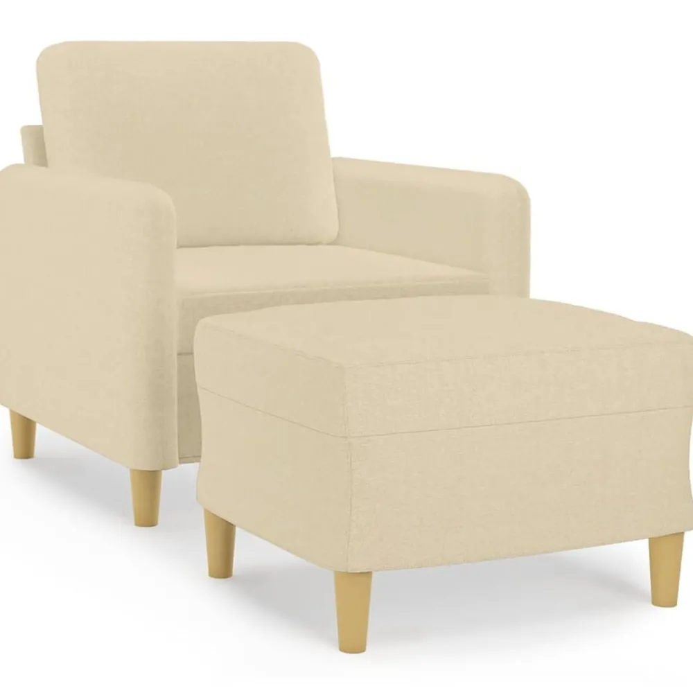 Banken*vidaXL Fauteuil met voetenbank 60 cm stof crèmekleurig Crème