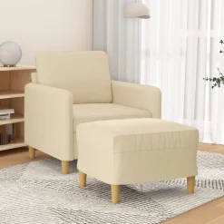 Banken*vidaXL Fauteuil met voetenbank 60 cm stof crèmekleurig Cr&egrave;me