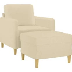Banken*vidaXL Fauteuil met voetenbank 60 cm stof crèmekleurig Crème