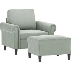 Fauteuil met voetenbank 60 cm fluweel crèmekleurig><noscript><img width=