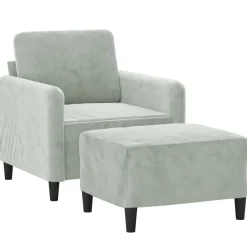 Fauteuil met voetenbank 60 cm fluweel lichtgrijs><noscript><img width=