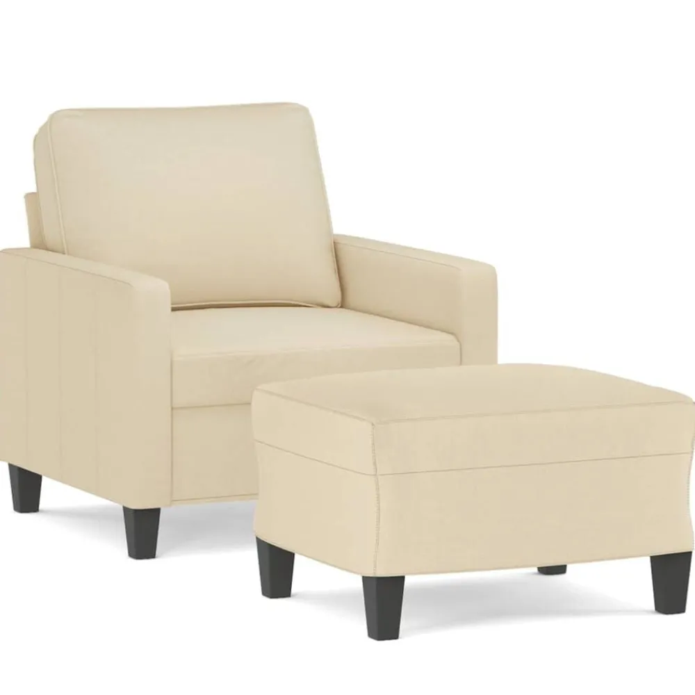 Fauteuil met voetenbank 60 cm stof crèmekleurig>vidaXL Outlet