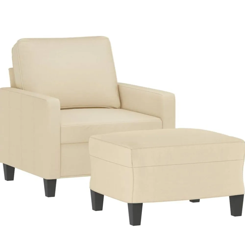 Fauteuil met voetenbank 60 cm stof crèmekleurig>vidaXL Outlet