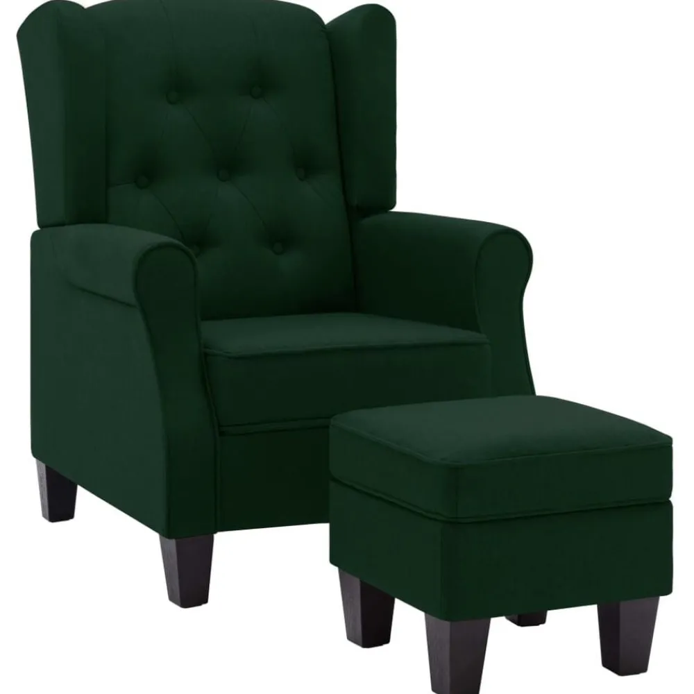 Stoelen*vidaXL Fauteuil met voetenbankje stof Donkergroen