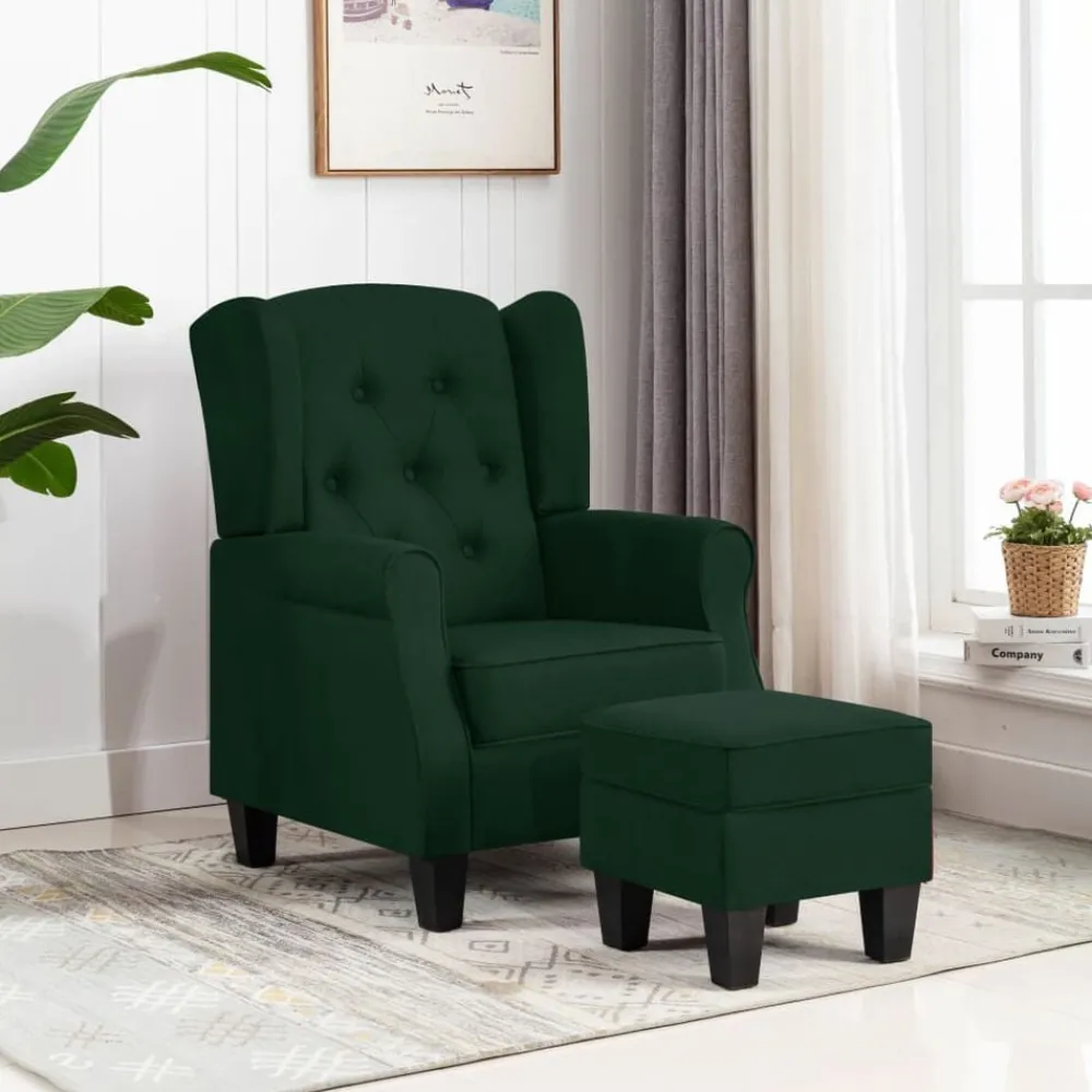 Stoelen*vidaXL Fauteuil met voetenbankje stof Donkergroen