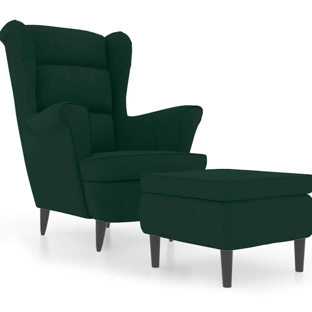 Stoelen*vidaXL Fauteuil met voetenbank fluweel Donkergroen