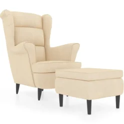 Stoelen*vidaXL Fauteuil met voetenbank fluweel crèmekleurig Crème