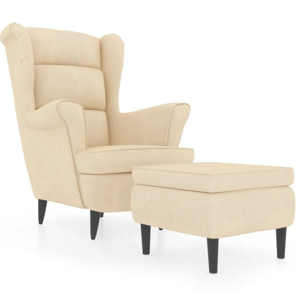 Stoelen*vidaXL Fauteuil met voetenbank fluweel crèmekleurig Crème