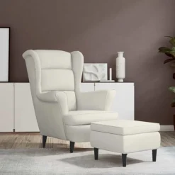 Stoelen*vidaXL Fauteuil met voetenbank fluweel crèmekleurig Cr&egrave;me