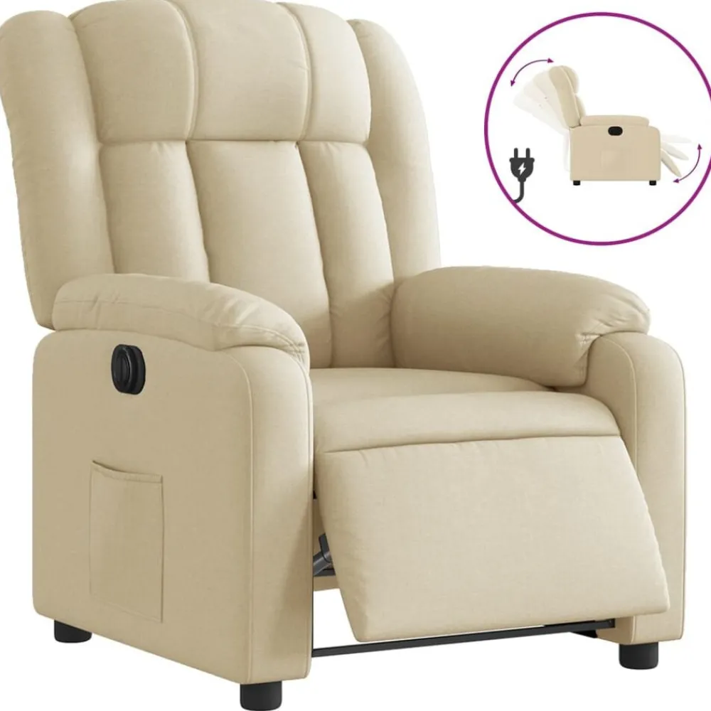 Fauteuil verstelbaar elektrisch stof crèmekleurig>vidaXL New