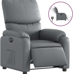 Stoelen*vidaXL Fauteuil verstelbaar elektrisch kunstleer Grijs