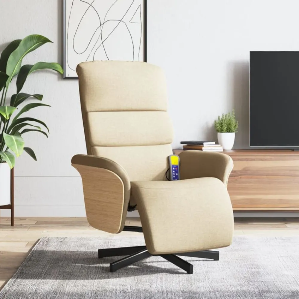 Stoelen*vidaXL Fauteuil verstelbaar met voetensteun stof crèmekleurig Crème