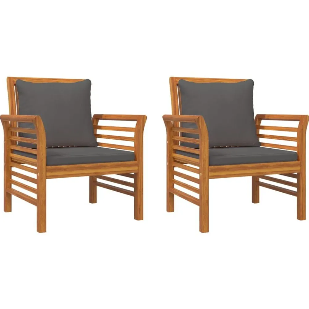 Fauteuils 2 st met donkergrijze kussens massief acaciahout>vidaXL Clearance