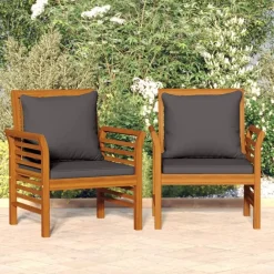 Fauteuils 2 st met donkergrijze kussens massief acaciahout>vidaXL Clearance