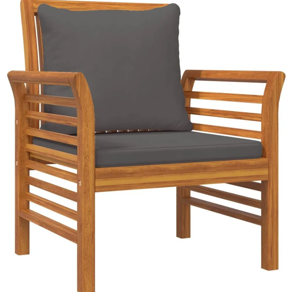 Fauteuils 2 st met donkergrijze kussens massief acaciahout>vidaXL Clearance