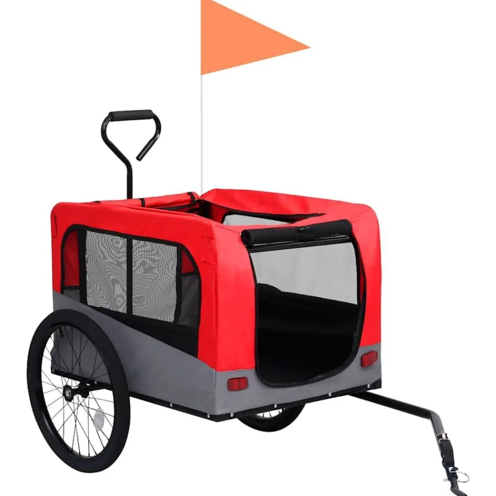 Huisdierbenodigdheden*vidaXL Fietstrailer en hondenwagen 2-in-1 Rood en grijs