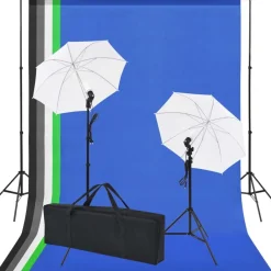 Camera & Optiek*vidaXL Fotostudio set met 5 gekleurde achtergronden & 2 paraplu's