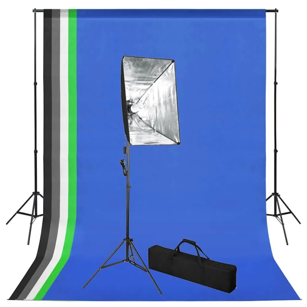 Camera & Optiek*vidaXL Fotostudioset met achtergrond en softboxlamp