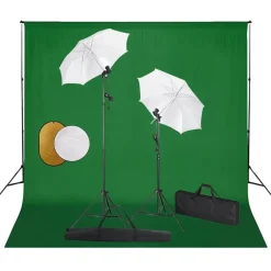 Camera & Optiek*vidaXL Fotostudioset met lampen, paraplu's, achtergrond en reflector Groen