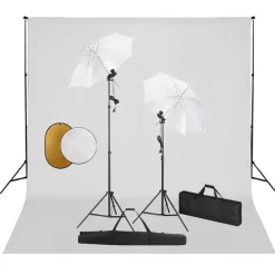 Camera & Optiek*vidaXL Fotostudioset met lampen, paraplu's, achtergrond en reflector Wit