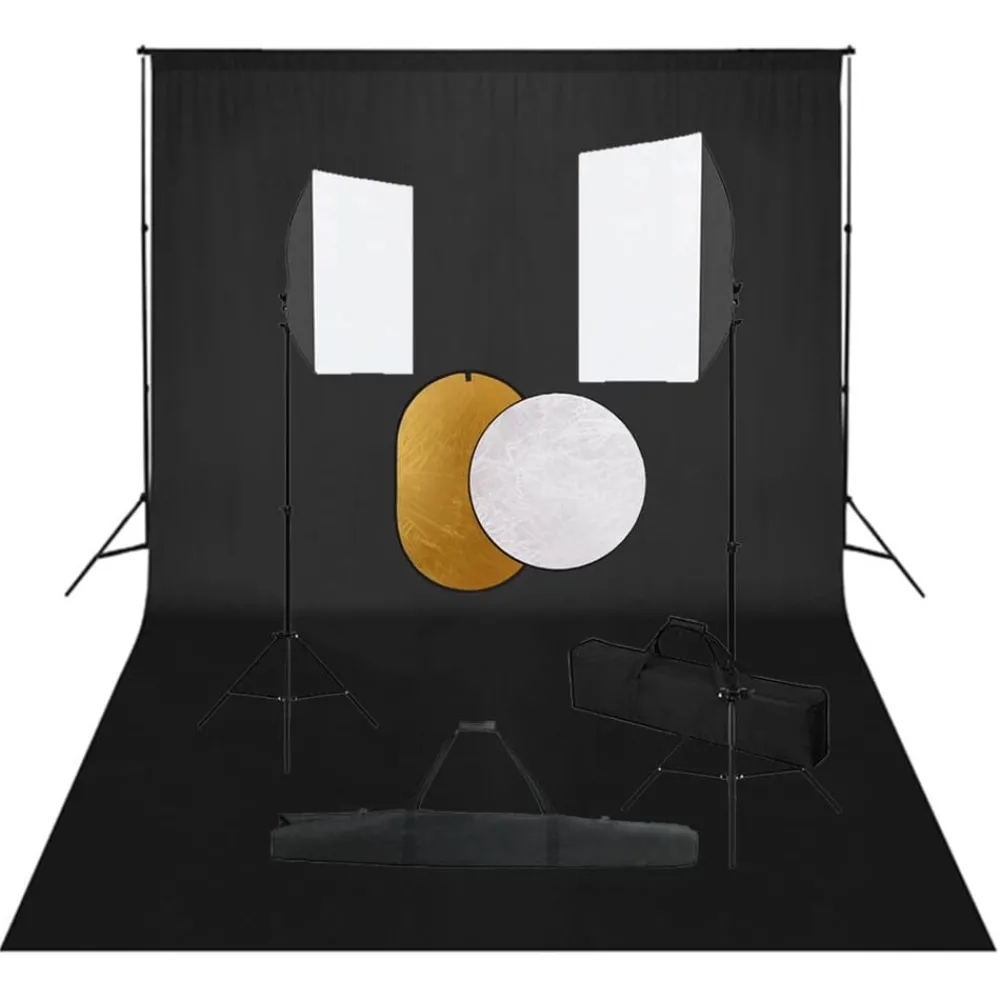 Camera & Optiek*vidaXL Fotostudioset met softboxlampen, achtergrond en reflector Zwart