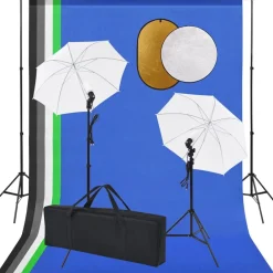 Fotostudioset met lampen, paraplu's, achtergrond en reflector>vidaXL Outlet
