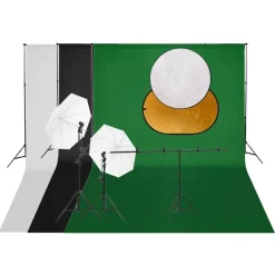 Camera & Optiek*vidaXL Fotostudioset met verlichtingsset achtergrond en reflector