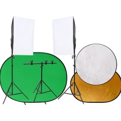 Fotostudioset met lichtset, achtergrondscherm en reflector>vidaXL Outlet