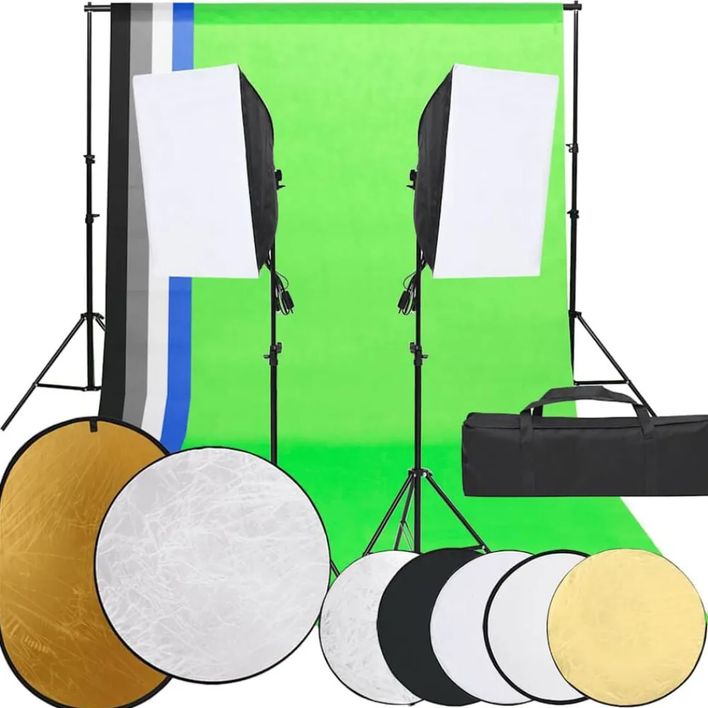 Fotostudioset met verlichtingsset, achtergrond en reflector>vidaXL Online