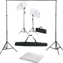 Fotostudioset met achtergrond, lampen en paraplu's>vidaXL