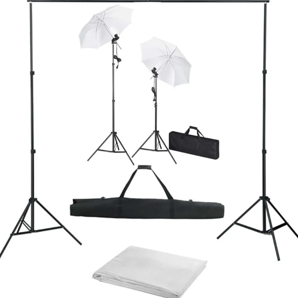 Fotostudioset met achtergrond, lampen en paraplu's>vidaXL