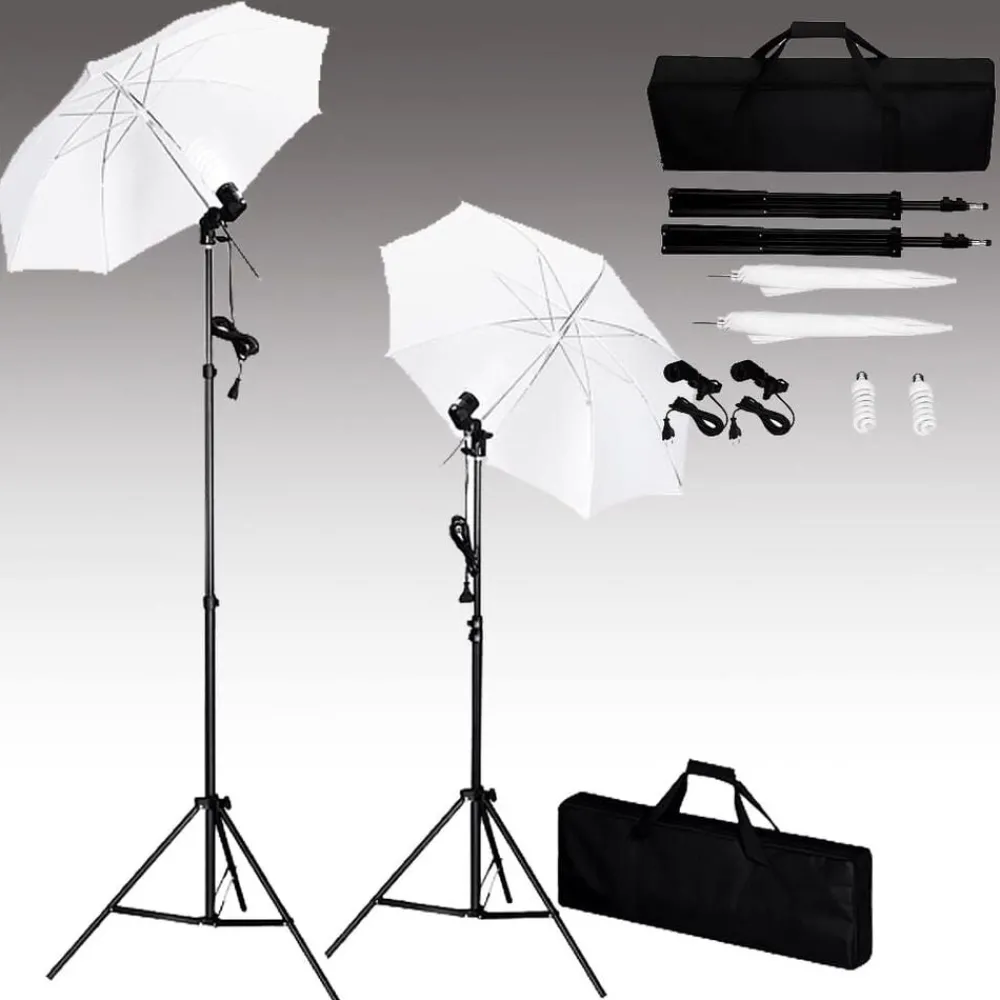 Fotostudioset met achtergrond, lampen en paraplu's>vidaXL