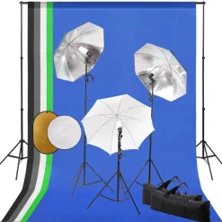 Camera & Optiek*vidaXL Fotostudioset met lampen, paraplu's, achtergrond en reflector