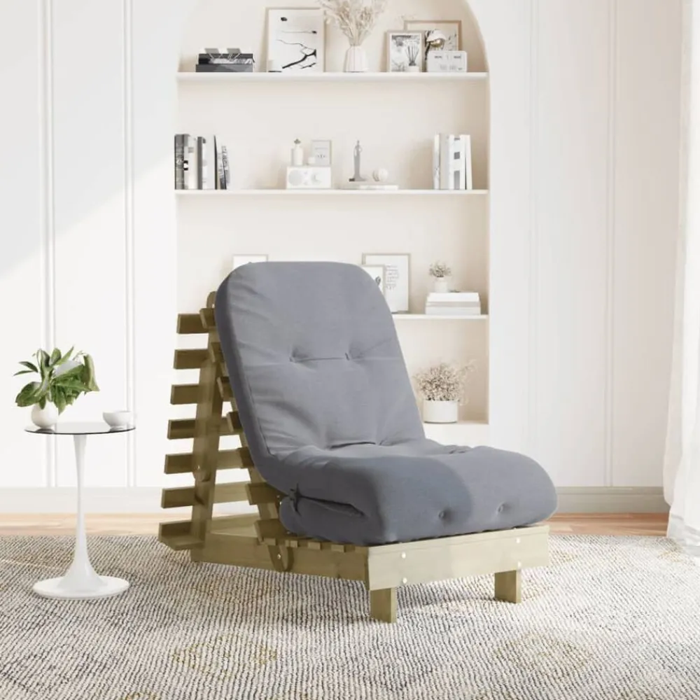 Futons*vidaXL Futon slaapbank met matras 60x206x11 cm geïmpregneerd hout Naturel geïmpregneerd