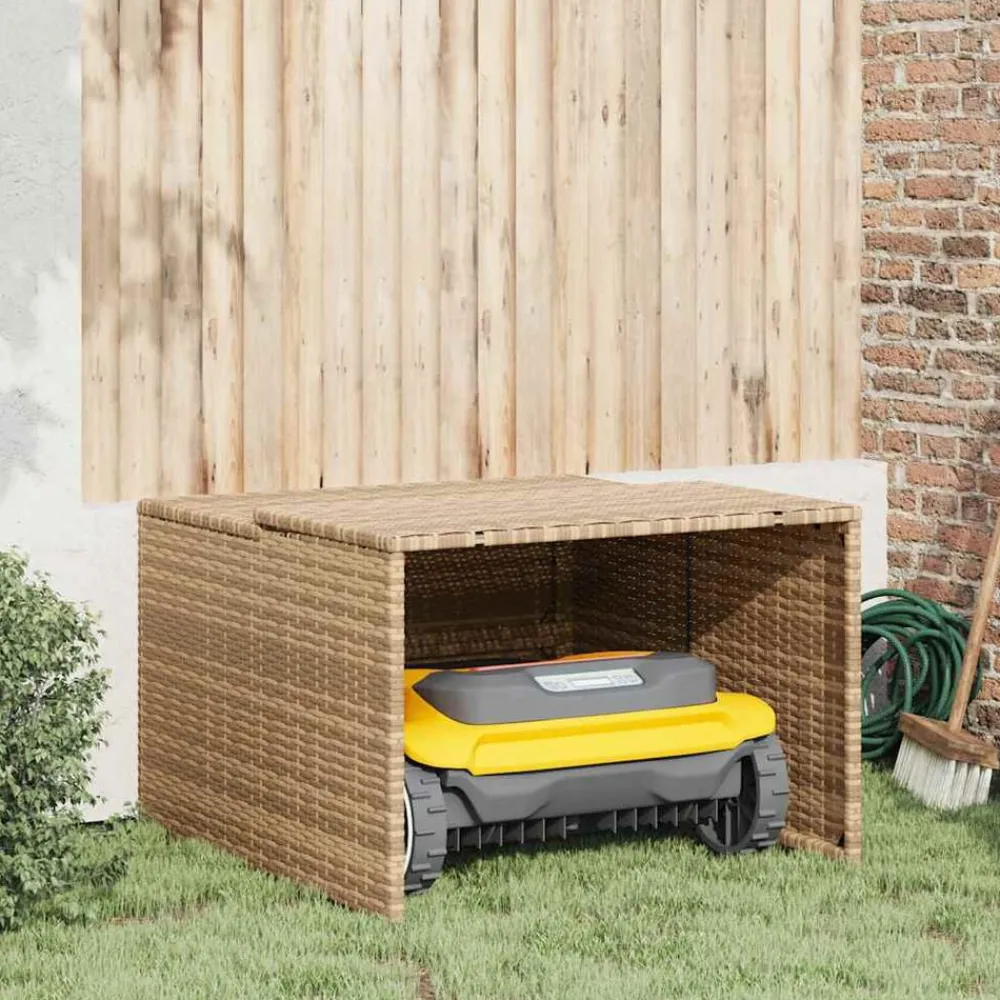 Tuin & Gazon*vidaXL Garage voor robotmaaier 86x90x52/57 cm poly rattan Beige