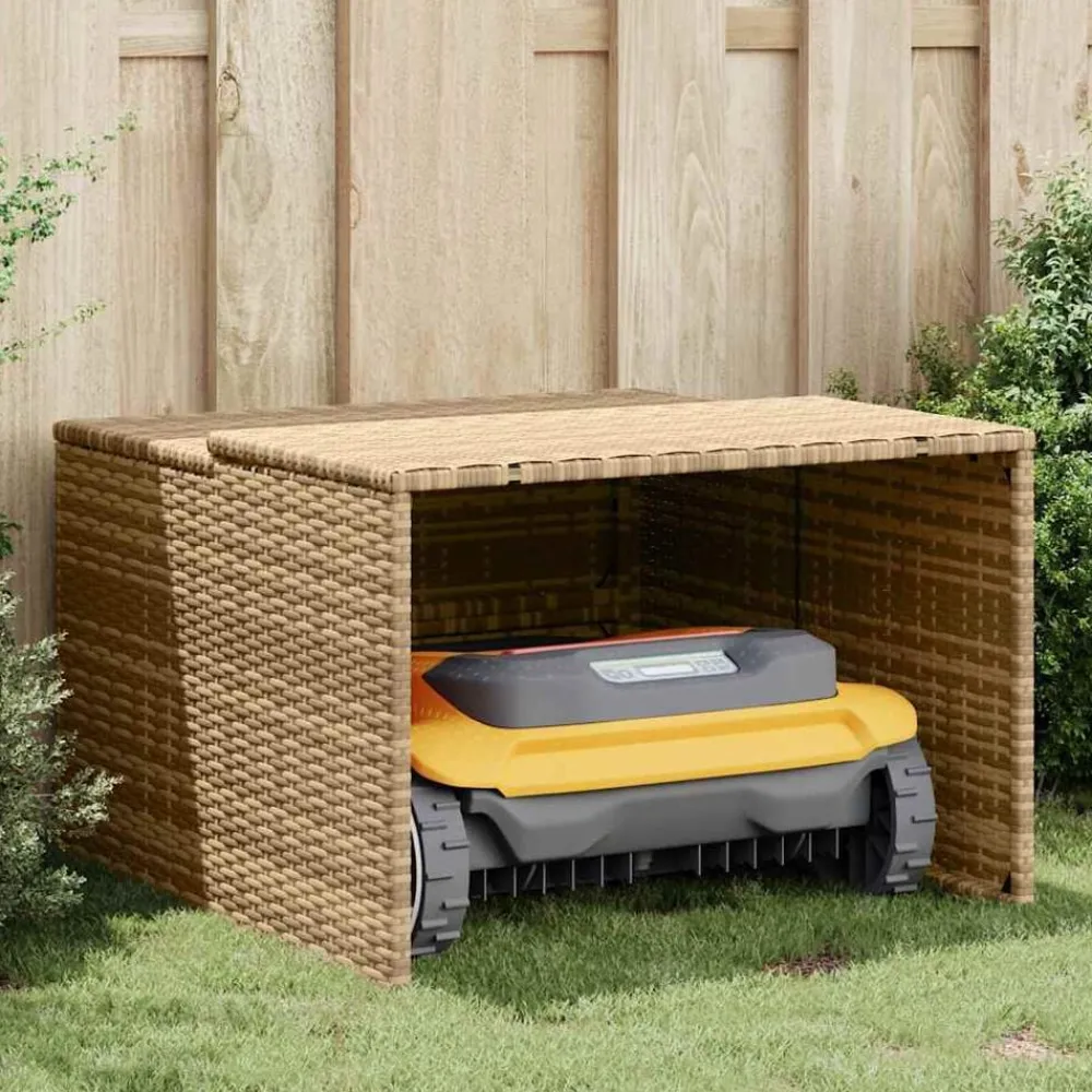 Tuin & Gazon*vidaXL Garage voor robotmaaier 86x90x52/57 cm poly rattan Beige