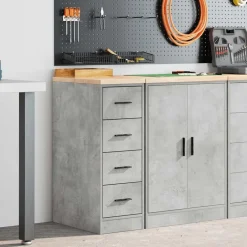 Industriële Opslag*vidaXL Garagekast 30x51x85 cm massief grenenhout Betongrijs