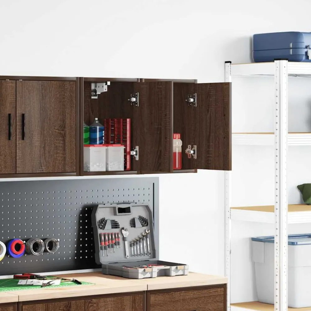 Garagewandkasten 2 st spaanplaat bruin eiken>vidaXL Clearance