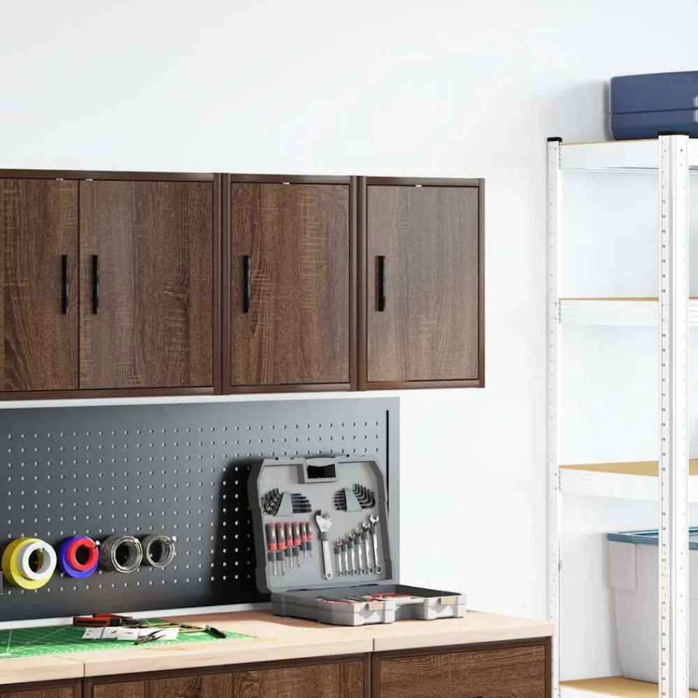Garagewandkasten 2 st spaanplaat bruin eiken>vidaXL Clearance