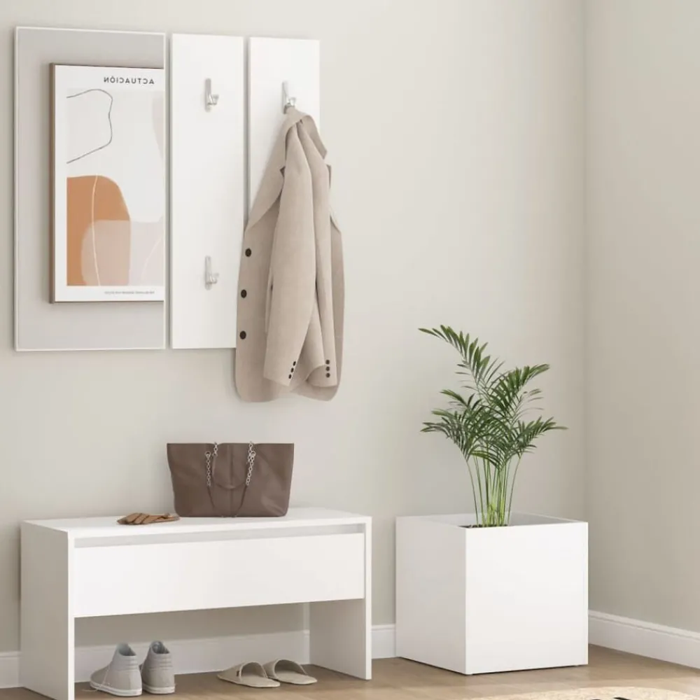 Bankjes*vidaXL Garderobe set bewerkt hout Wit