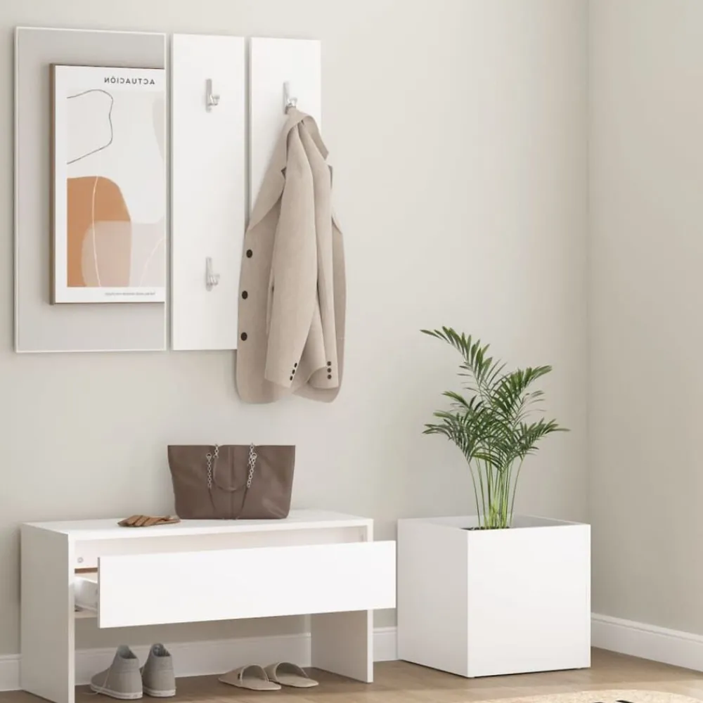 Bankjes*vidaXL Garderobe set bewerkt hout Wit
