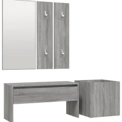 Bankjes*vidaXL Garderobe set bewerkt hout eikenkleurig Grijs sonoma