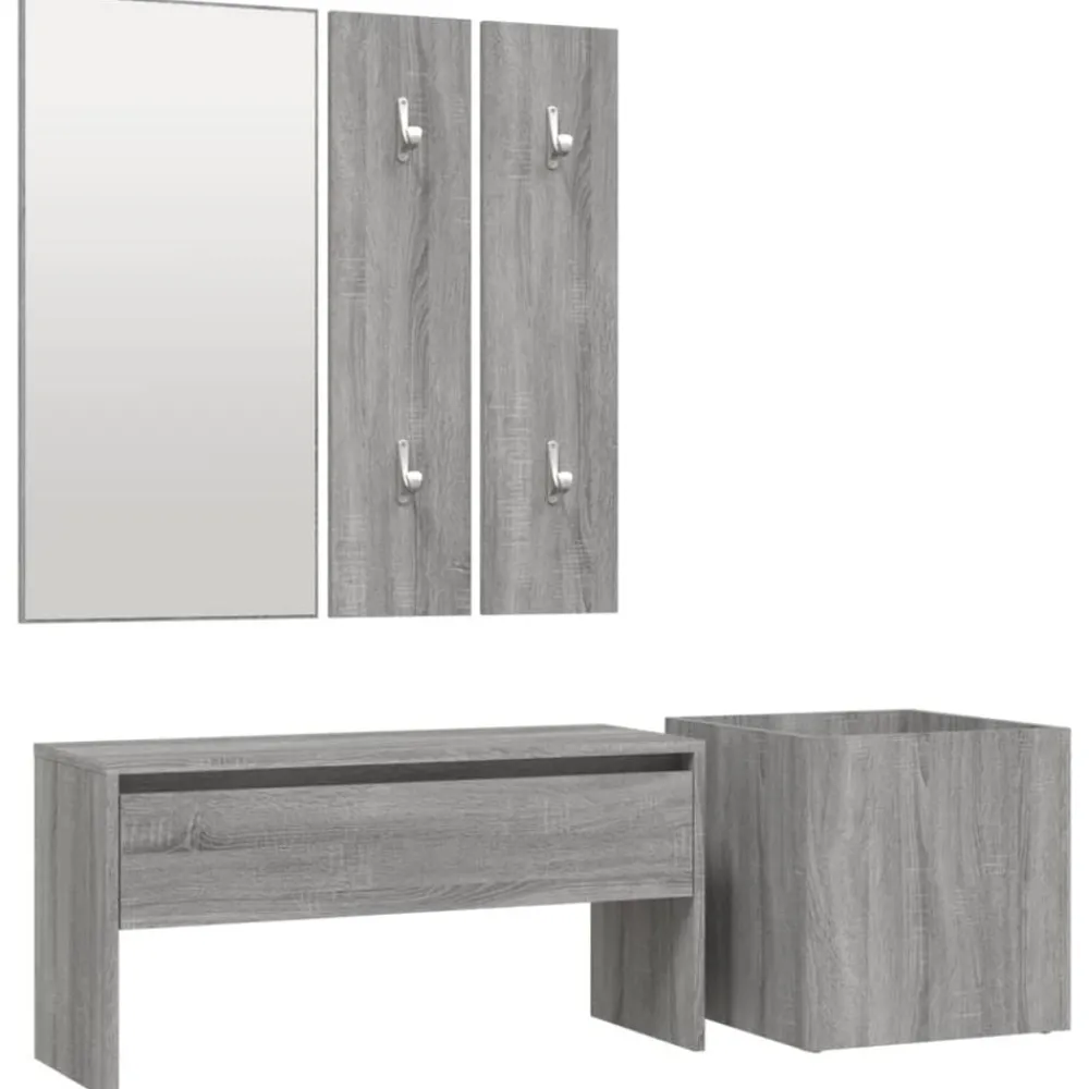Bankjes*vidaXL Garderobe set bewerkt hout eikenkleurig Grijs sonoma