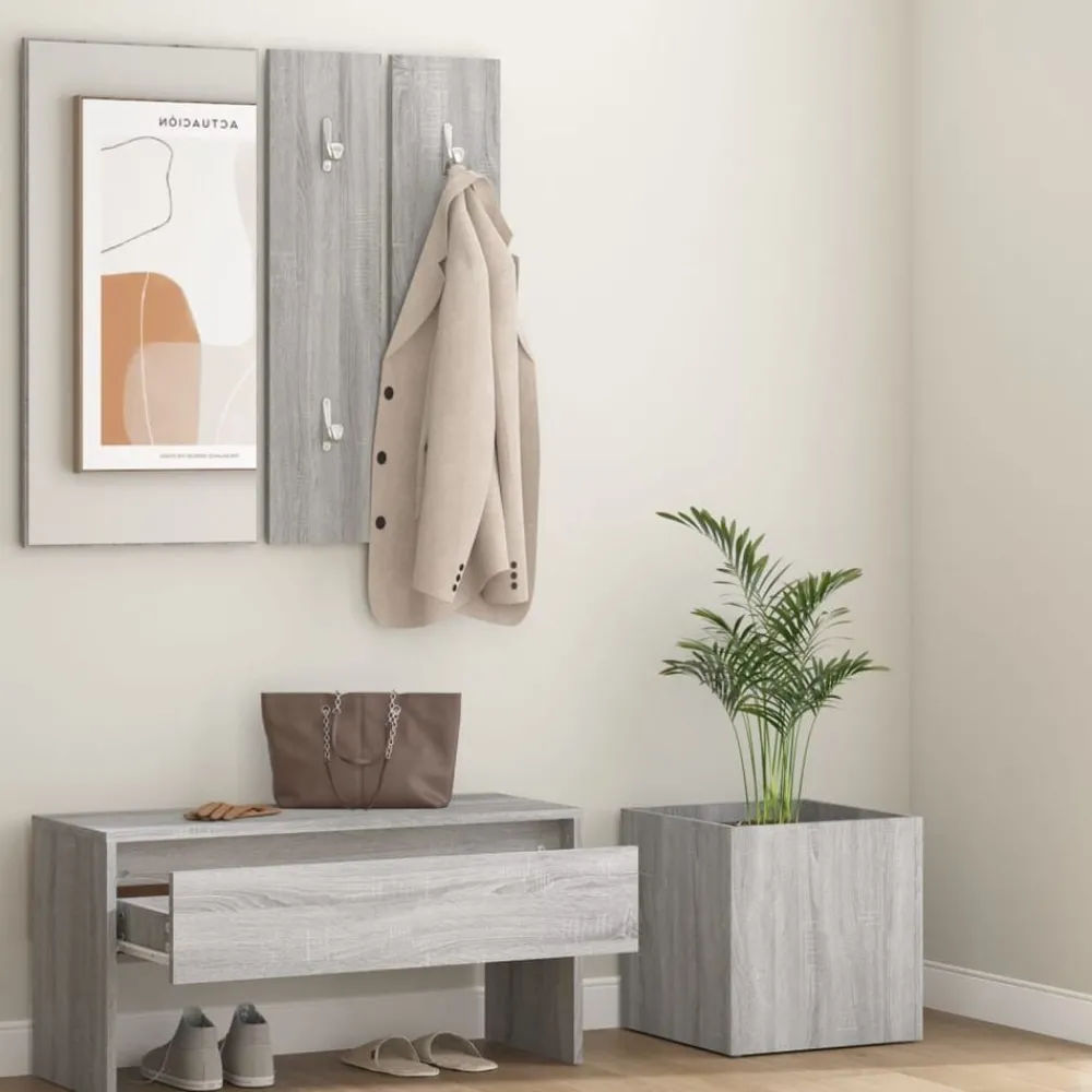 Bankjes*vidaXL Garderobe set bewerkt hout eikenkleurig Grijs sonoma