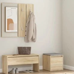 Bankjes*vidaXL Garderobe set bewerkt hout kleurig Sonoma eiken